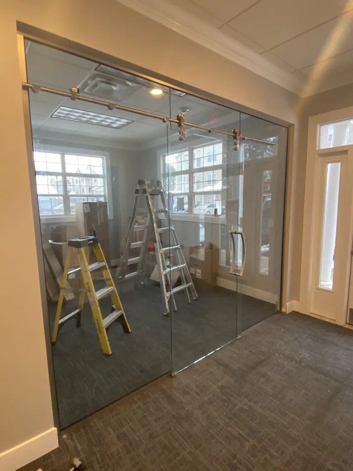 Glass office front at a tenants welcome office