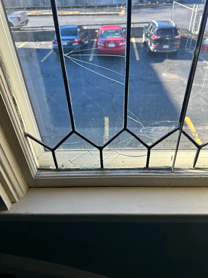 Leaded glass window before repair